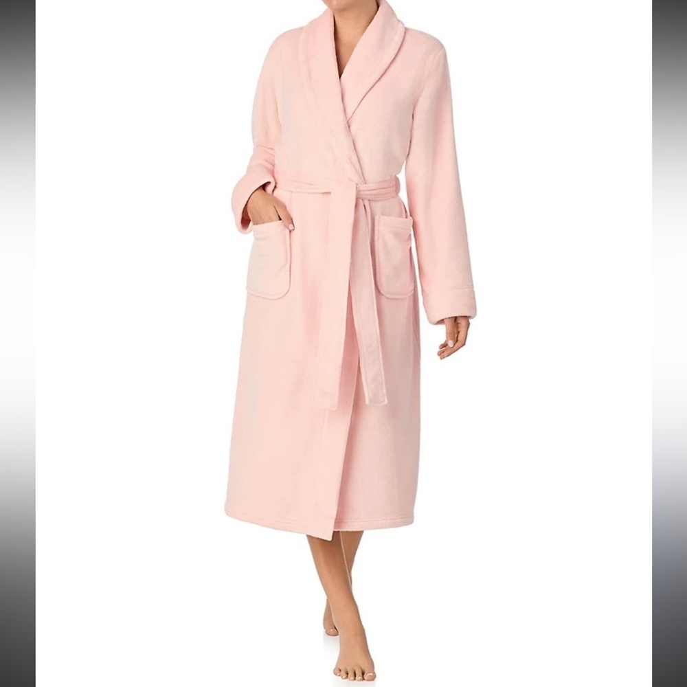 Irelax Long Sleeve Shawl Collar Plush Velour Long Robe in Rose NWT